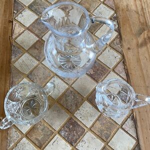 Crystal jug, creamer and sugar bowl set.